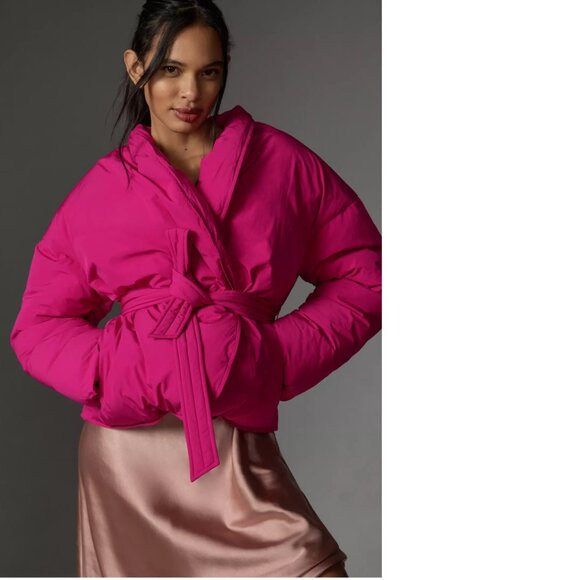 Anthropologie Maeve Crop Cocoon Puffer Jacket XS NEW NWT pink color - Picture 1 of 5
